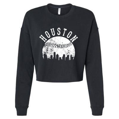 Vintage Houston Texas Sports Baseball Logo Skyline City Cropped Pullover Crew