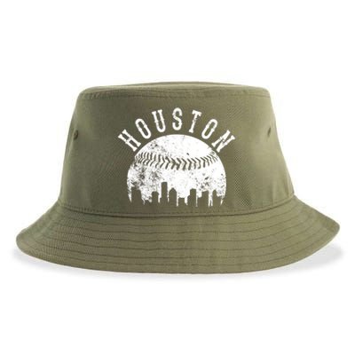 Vintage Houston Texas Sports Baseball Logo Skyline City Sustainable Bucket Hat