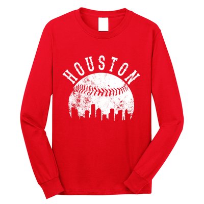 Vintage Houston Texas Sports Baseball Logo Skyline City Long Sleeve Shirt
