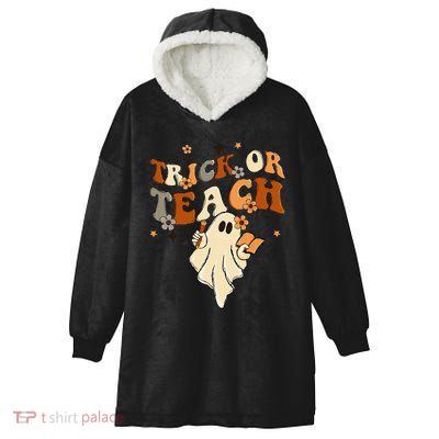 Vintage Halloween Teacher Life - Retro Trick or Teach Hooded Wearable Blanket