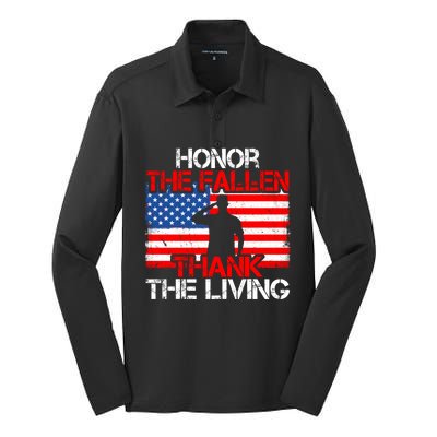 Vintage Honor The Fallen Veterans Gift Proud Usa Flag Gift Silk Touch Performance Long Sleeve Polo