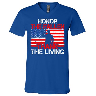 Vintage Honor The Fallen Veterans Gift Proud Usa Flag Gift V-Neck T-Shirt