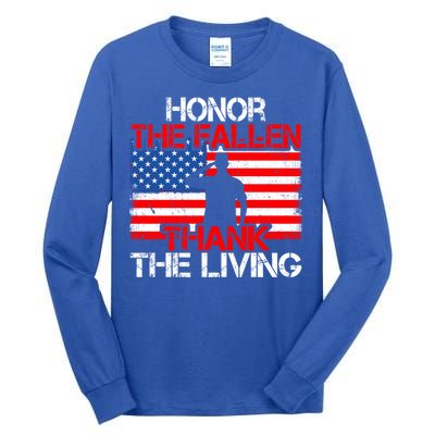 Vintage Honor The Fallen Veterans Gift Proud Usa Flag Gift Tall Long Sleeve T-Shirt