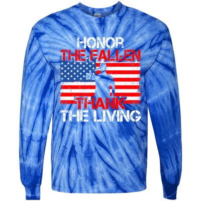 Vintage Honor The Fallen Veterans Gift Proud Usa Flag Gift Tie-Dye Long Sleeve Shirt