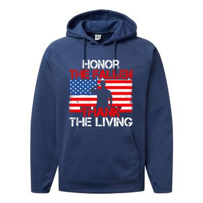 Vintage Honor The Fallen Veterans Gift Proud Usa Flag Gift Performance Fleece Hoodie