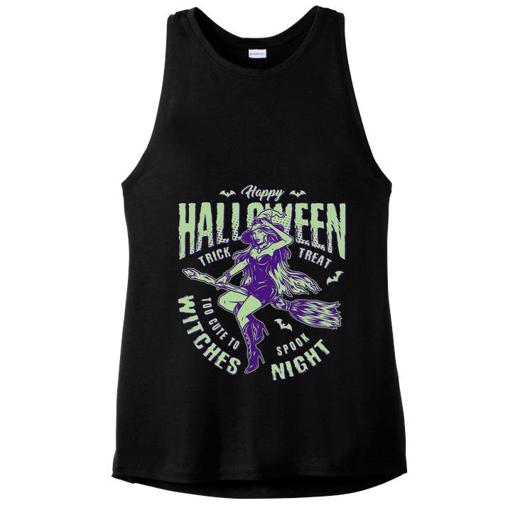 Vintage Halloween Too Cute To Spook Witches Night Ladies PosiCharge Tri-Blend Wicking Tank
