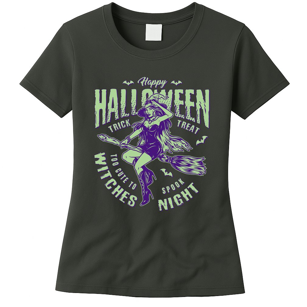 Vintage Halloween Too Cute To Spook Witches Night Womens T-Shirt
