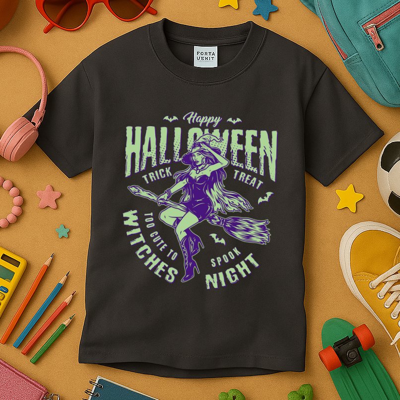 Vintage Halloween Too Cute To Spook Witches Night Kids T-Shirt