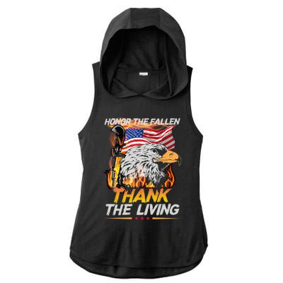 Veteran Honor The Fallen Thank The Living Usa Flag Gift Ladies PosiCharge Tri-Blend Wicking Draft Hoodie Tank