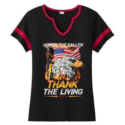 Veteran Honor The Fallen Thank The Living Usa Flag Gift Ladies Halftime Notch Neck Tee