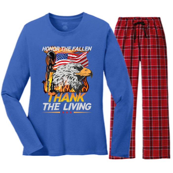 Veteran Honor The Fallen Thank The Living Usa Flag Gift Women's Long Sleeve Flannel Pajama Set 