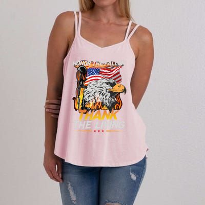 Veteran Honor The Fallen Thank The Living Usa Flag Gift Women's Strappy Tank