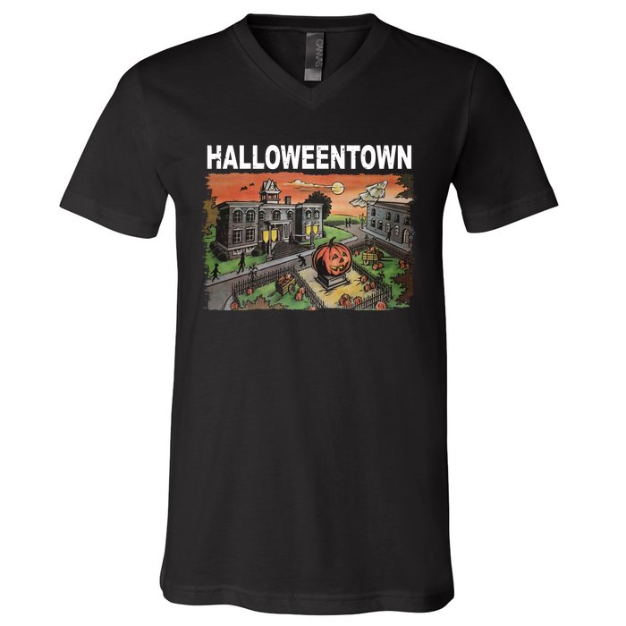 Vintage Halloween Town V-Neck T-Shirt