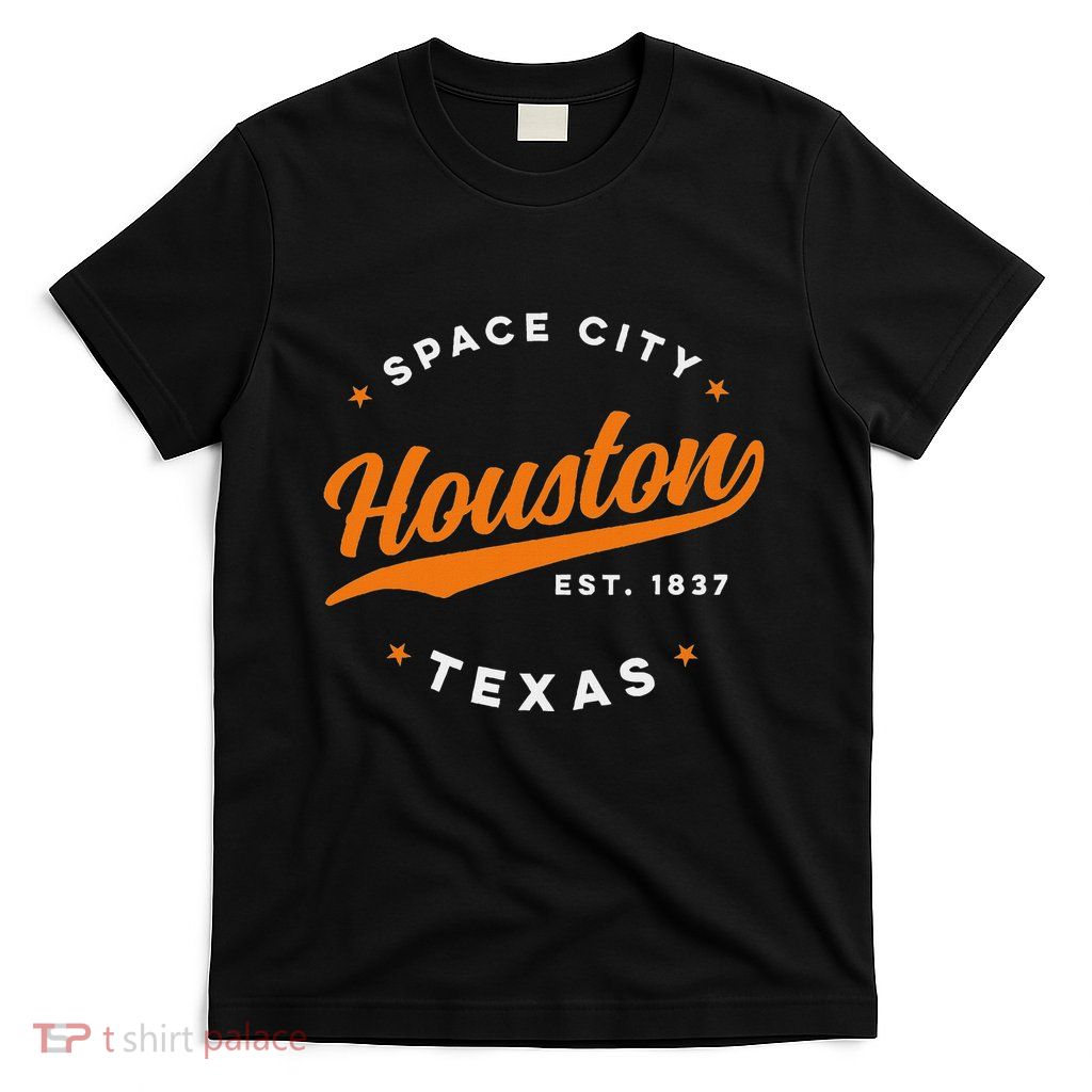 Vintage Houston Texas Space City Orange Text T-Shirt