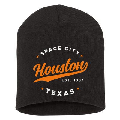 Vintage Houston Texas Space City Orange Text Short Acrylic Beanie