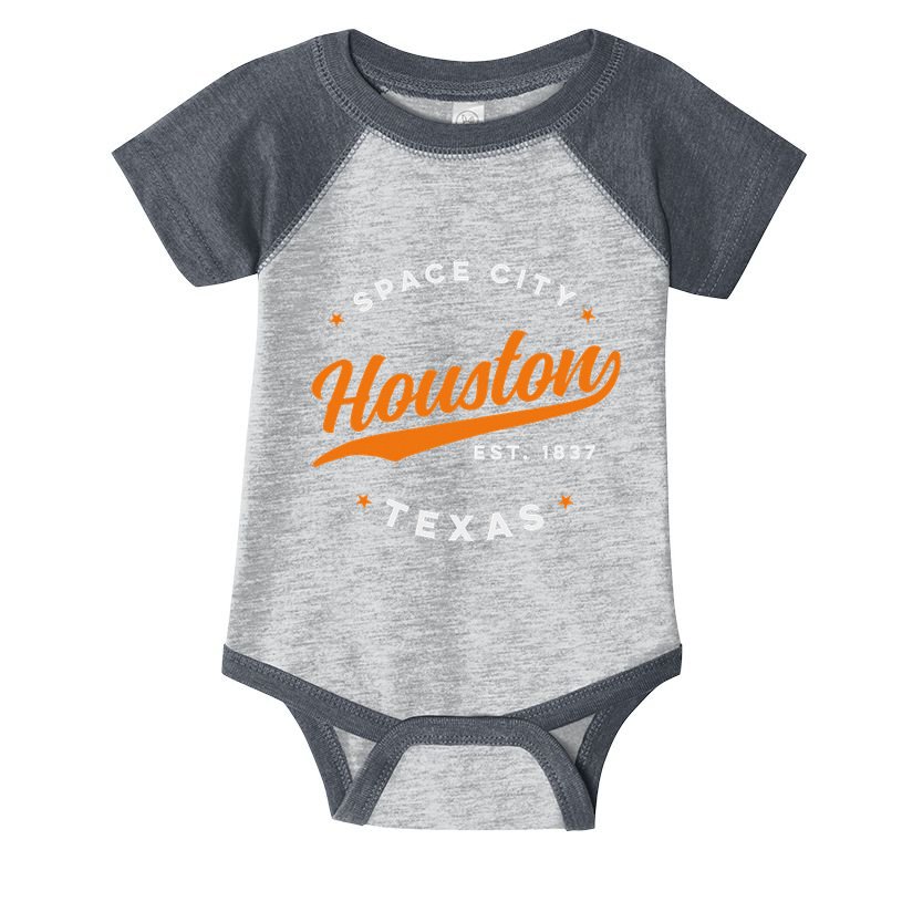 Vintage Houston Texas Space City Orange Text Infant Baby Jersey Bodysuit