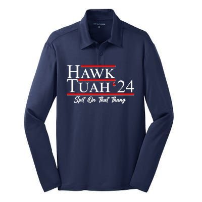 Vote Hawk Tuah 2024 Spit On That Thang Silk Touch Performance Long Sleeve Polo