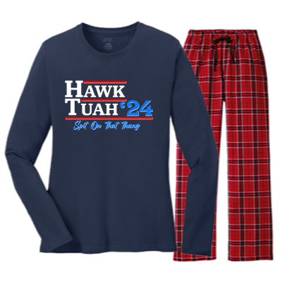 Vote Hawk Tuah 2024 Spit On That Thang Women's Long Sleeve Flannel Pajama Set 