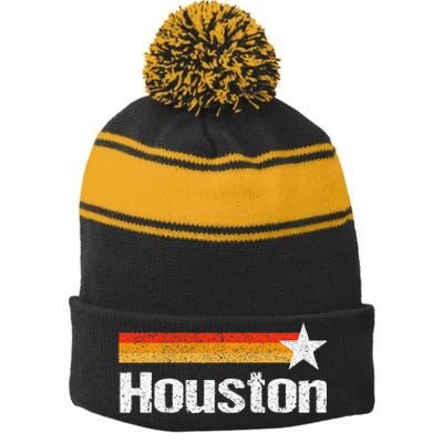 Vintage Houston Texas Houston Strong Stripes Usa Texas Stripe Pom Pom Beanie