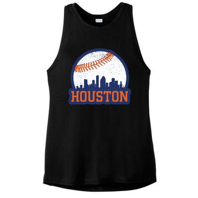 Vintage Houston Texas Skyline Baseball Game Ladies PosiCharge Tri-Blend Wicking Tank