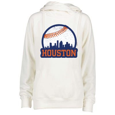 Vintage Houston Texas Skyline Baseball Game Womens Funnel Neck Pullover Hood