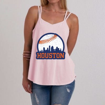 Vintage Houston Texas Skyline Baseball Game Women's Strappy Tank