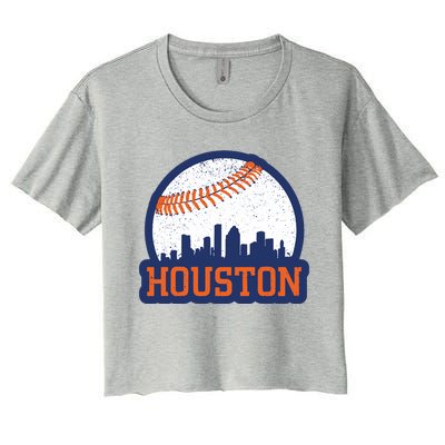 Vintage Houston Texas Skyline Baseball Game Women's Crop Top Tee