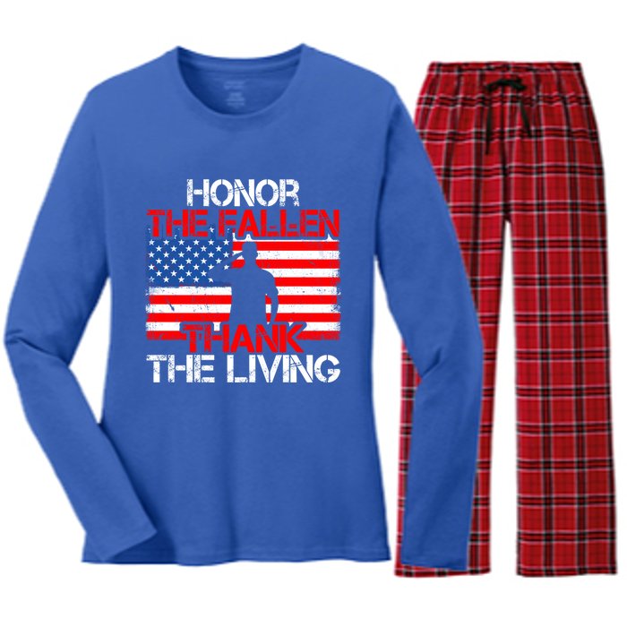 Vintage Honor The Fallen Veterans Gift Proud Usa Flag Meaningful Gift Women's Long Sleeve Flannel Pajama Set 