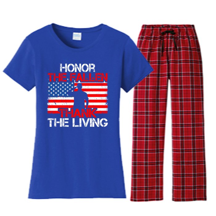 Vintage Honor The Fallen Veterans Gift Proud Usa Flag Meaningful Gift Women's Flannel Pajama Set