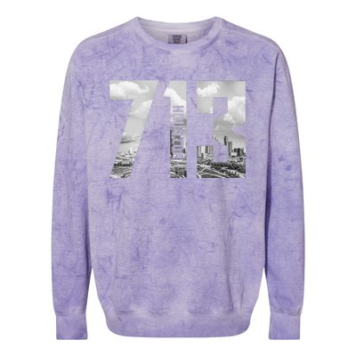 Vintage Houston Texas 713 Area Code Skyline Colorblast Crewneck Sweatshirt