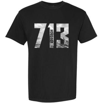 Vintage Houston Texas 713 Area Code Skyline Garment-Dyed Heavyweight T-Shirt