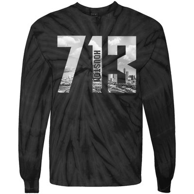 Vintage Houston Texas 713 Area Code Skyline Tie-Dye Long Sleeve Shirt