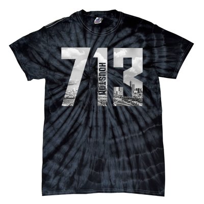 Vintage Houston Texas 713 Area Code Skyline Tie-Dye T-Shirt