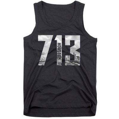 Vintage Houston Texas 713 Area Code Skyline Tank Top