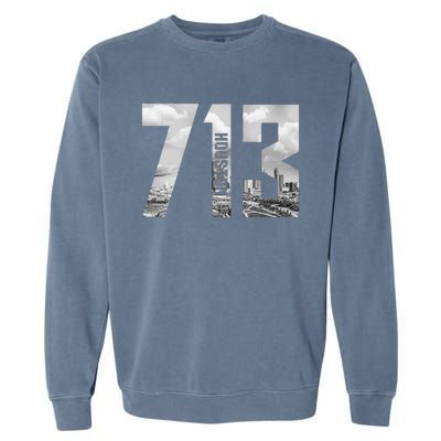 Vintage Houston Texas 713 Area Code Skyline Garment-Dyed Sweatshirt