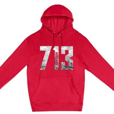 Vintage Houston Texas 713 Area Code Skyline Premium Pullover Hoodie