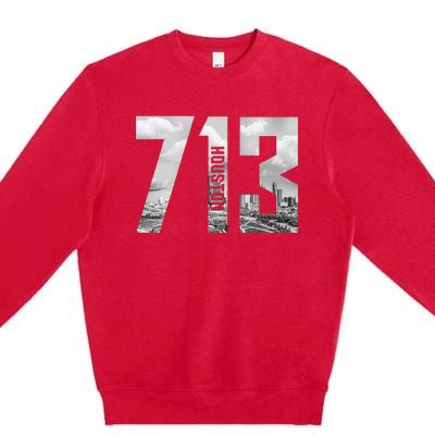 Vintage Houston Texas 713 Area Code Skyline Premium Crewneck Sweatshirt