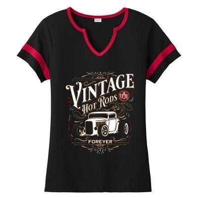 Vintage Hotrods Usa Forever Classic Car Nostalgia Design Ladies Halftime Notch Neck Tee