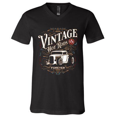 Vintage Hotrods Usa Forever Classic Car Nostalgia Design V-Neck T-Shirt