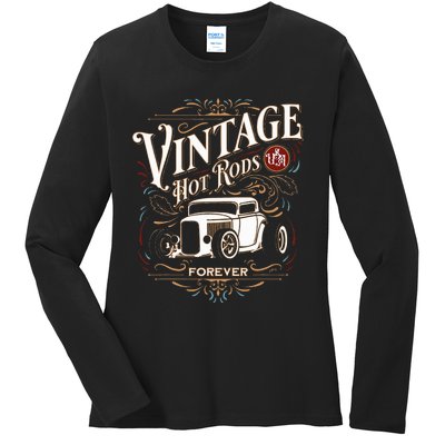 Vintage Hotrods Usa Forever Classic Car Nostalgia Design Ladies Long Sleeve Shirt