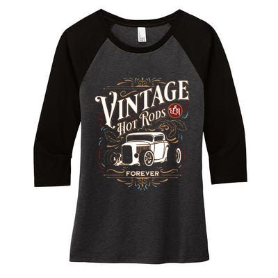 Vintage Hotrods Usa Forever Classic Car Nostalgia Design Women's Tri-Blend 3/4-Sleeve Raglan Shirt