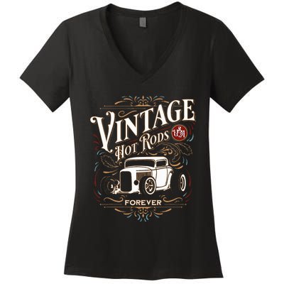 Vintage Hotrods Usa Forever Classic Car Nostalgia Design Women's V-Neck T-Shirt