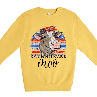 Vintage Heifer Us Flag Red White And Moo July 4th Farmers Gift Premium Crewneck Sweatshirt