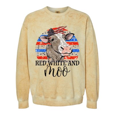 Vintage Heifer Us Flag Red White And Moo July 4th Farmers Gift Colorblast Crewneck Sweatshirt