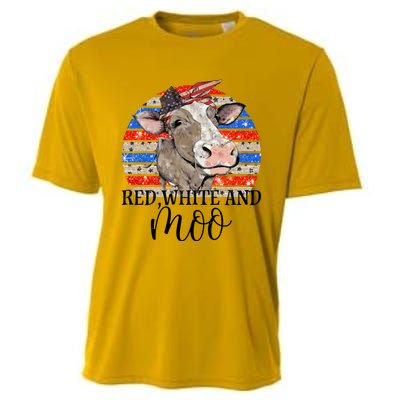 Vintage Heifer Us Flag Red White And Moo July 4th Farmers Gift Cooling Performance Crew T-Shirt