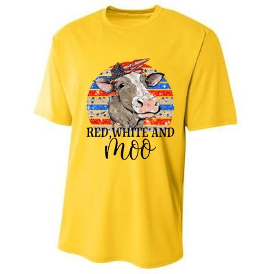 Vintage Heifer Us Flag Red White And Moo July 4th Farmers Gift Performance Sprint T-Shirt