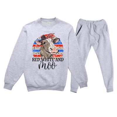 Vintage Heifer Us Flag Red White And Moo July 4th Farmers Gift Premium Crewneck Sweatsuit Set