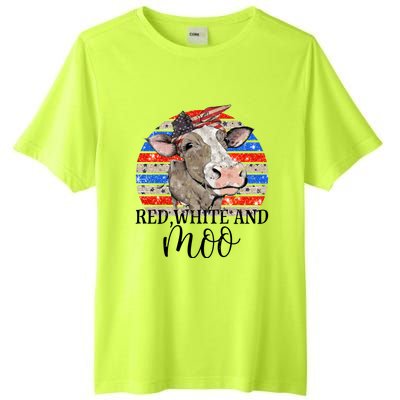 Vintage Heifer Us Flag Red White And Moo July 4th Farmers Gift Tall Fusion ChromaSoft Performance T-Shirt