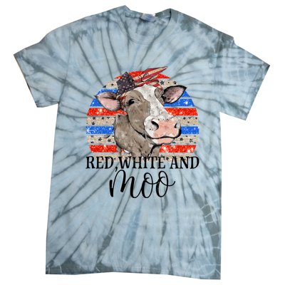 Vintage Heifer Us Flag Red White And Moo July 4th Farmers Gift Tie-Dye T-Shirt