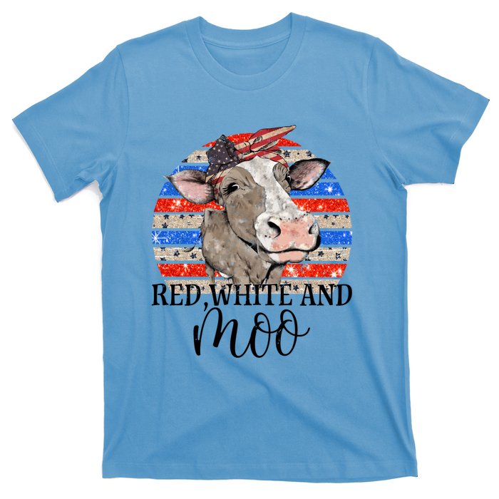 Vintage Heifer Us Flag Red White And Moo July 4th Farmers Gift T-Shirt